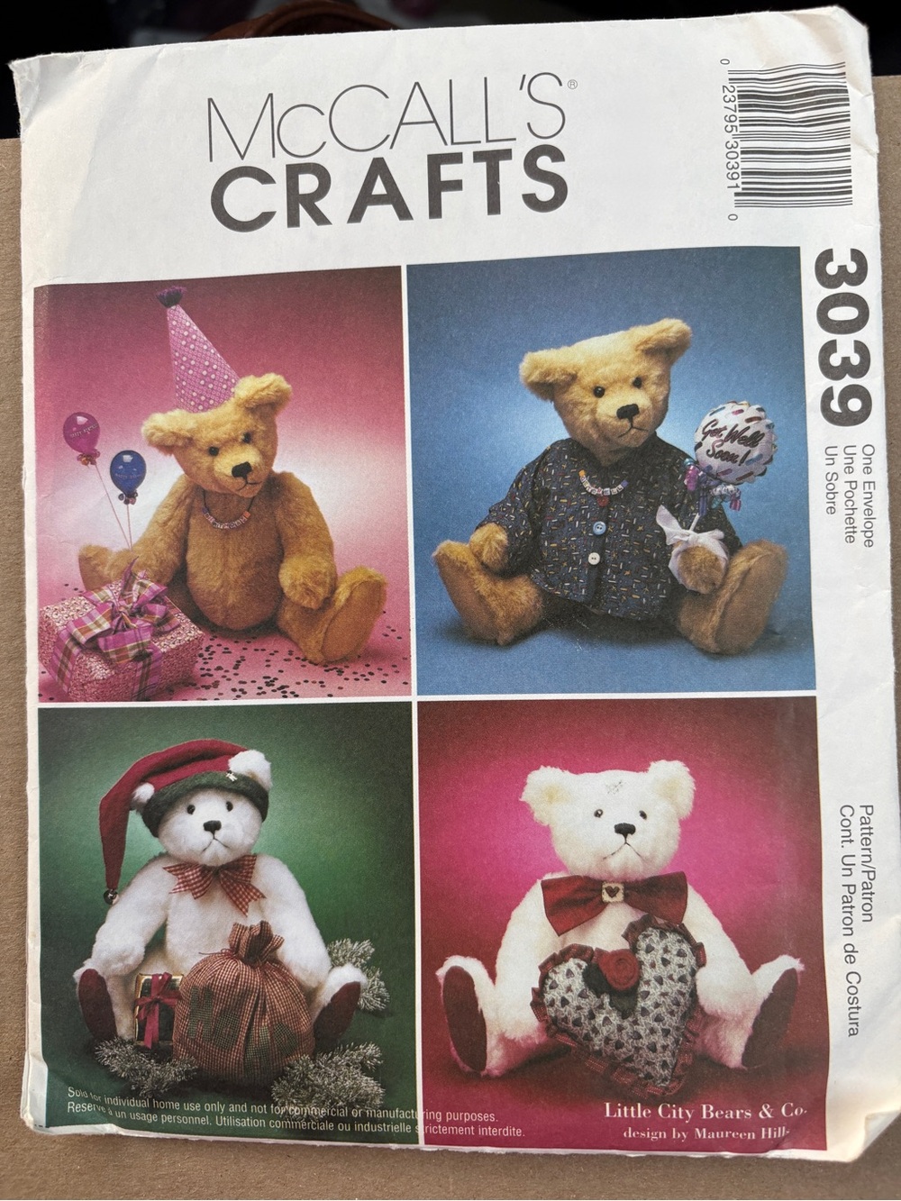McCall’s Crafts Pattern 3039 for Teddy Bears